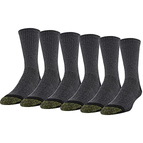 GOLDTOE Men's 656S Cotton Crew Athletic Socks, Multipairs, Grey/Black Work (6-Pairs), Large