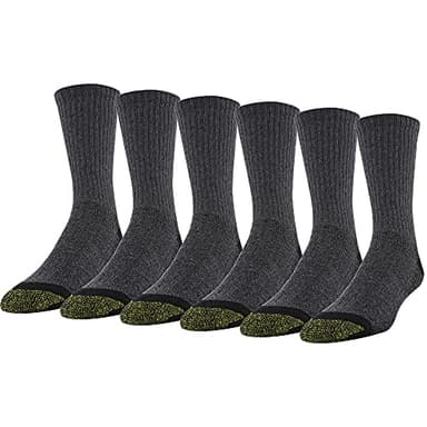 GOLDTOE Men's 656S Cotton Crew Athletic Socks, Multipairs, Grey/Black Work (6-Pairs), Large