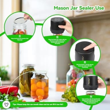 Mason Jar Vacuum Sealer-Electric Sealer for Regular and Wide Mouth Jars, Vacuum Sealer Kit for Food Storage, One Button Start, Quick Sealing and Automatic Stop, with Opener & 5 Pairs of Lids - Image 8