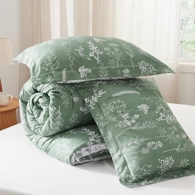 Bedsure Queen Comforter Set - Green Bed Set, 3 Pieces Cute Floral Bedding, 1 Soft Reversible Botanical Flowers Comforter and 2 Pillow Shams - Image 7