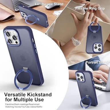 Lufanbis Magnetic for iPhone 13 Pro Max Case with Ring Stand, [10 FT Drop Protection] [Velvety Touch] Slim Translucent Matte Back Shockproof Phone Case for iPhone 13 Pro Max 6.7'', Blue - Image 3
