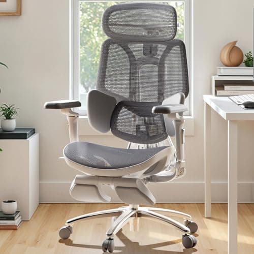 Hbada E3 Ultra Ergonomic Office Chair, with 3-Zone Dynamic Lumbar Support, 360° Mechanical Armrests, 4D Adjustable Headrest, Aluminum Alloy, Premium Mesh, Grey - Image 1