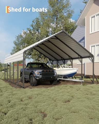 20'x25'x13' Metal Carport for 2 Cars, Extra Tall Carport, Reinforced Frame and Roof for All-Weather, Permanent Garage for Bass Boats, Full-Sized Pickup Trucks, and Tractors, N.W. 980 Lbs - Image 8