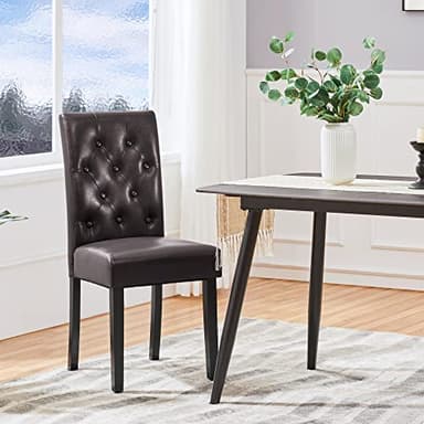Yaheetech Dining Chairs Set of 6 Modern Style Faux Leather Dining Room Chairs with Solid Wood Legs and Button Tufted Padded for Home Kitchen, Brown - Image 9