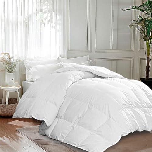 Martha Stewart Luxurious Goose Feathers Down Fiber Comforter Twin Size 100% Cotton Duvet Insert, Hotel Quality Hypoallergenic Comforter, 43 oz All Seasons Medium Warmth 68 x 90 Inch White - Image 1
