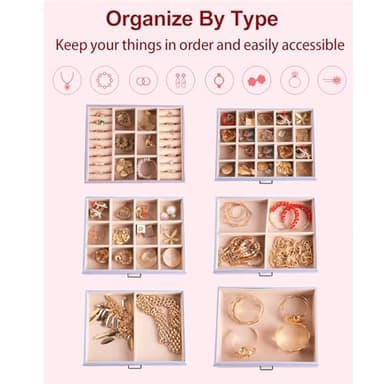 CIIGIO 6 Layer Large Jewelry Boxes With Mirror，Multifunctional 5 Drawers Jewelry Box Organizer with 2 Glass Door for Necklace Organizing (Purple) - Image 3