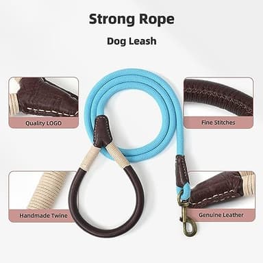 Mile High Life Dog Leash Heavy Duty Strong w Leather Handle Rope Leash for Small Medium Large Dogs, Diameter 1/2" (Blue, 60 Inches) - Image 5