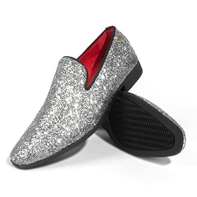 UUBARIS Mens Loafers Sparkly Dress Slip On Driving Shoes Smoking Sllipper Glitter Silver Size 6 - Image 5