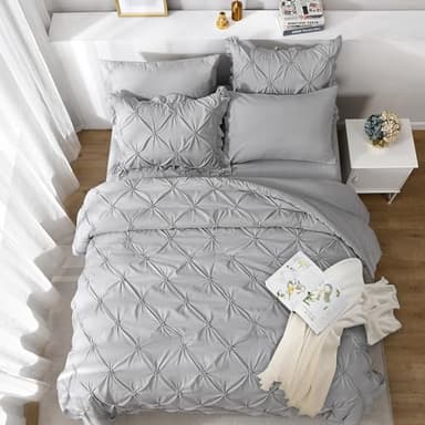 JOLLYVOGUE Grey Queen Comforter Set, 7 Pieces Pintuck Comforters Queen Size, Bed in a Bag Queen Comforter for Bedroom, Bedding Comforter Sets with Comforter, Sheets, Ruffled Shams & Pillowcases - Image 3