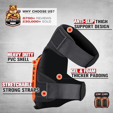 REXBETI Knee Pads for Work, Construction Knee Pads for Men, Heavy Duty Comfortable Anti-slip Foam Gel Knee Pads for Gardening Flooring and Cleaning, Strong Stretchable Straps, Orange - Image 2