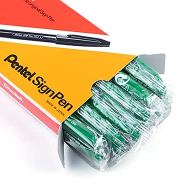 Pentel of America, Ltd S520D Sign Pens, Fiber Tip, Bold Point, 12/PK, Green Barrel/Ink - Image 1
