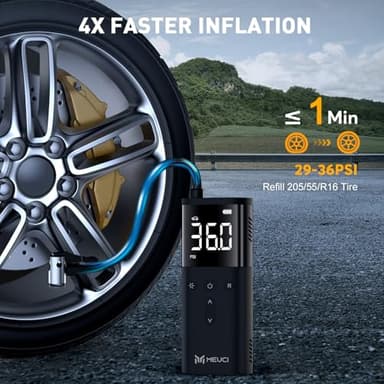 MEUCI Tire Inflator Portable Air Compressor - Cordless Air Pump for Car Tires with LED Light, 150PSI Electric Bike Tire Pump with Digital Pressure Gauge for Auto, Motorcycle, Bicycle, Balls - Image 2