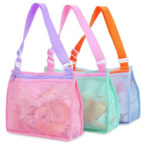 Tagitary Beach Toy Mesh Beach Bag Kids Shell Collecting Bag Beach Sand Toy Seashell Bags Swimming Accessories for Boys and Girls(Only Bags,A Set of 3) - Image 1