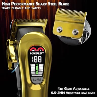 TCMKY Hair Clippers for Men Professional Hair Trimmer for Men Cordless&Corded Barber Clippers for Hair Cutting & Grooming.Rechargeable Hair Trimmer Kit for Household (Golden) - Image 4