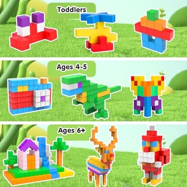 AuntyFey 64 Pcs Magnetic Blocks, Magnet Blocks, Magnetic Cubes Blocks for Kids, Learning Educational Stem Blocks for Kids Ages 4-8 - Image 2