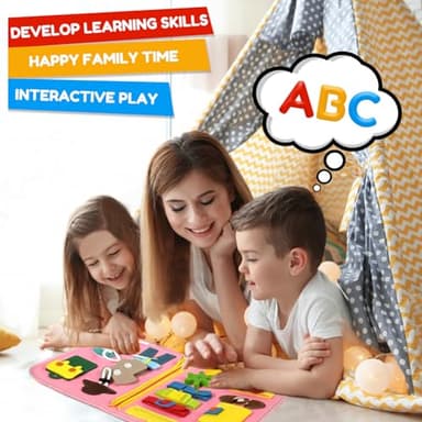 Qizfun Busy Board Book Montessori Toys for 1 2 3 4 Year Old, Girl Birthday Gifts, Educational Sensory Learning Toy for Toddlers 1-3, Car Airplane Travel Activities Toys for Kids Ages 2-4 Year Old - Image 6