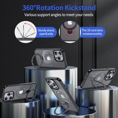 YOOVEI Magnetic for iPhone 14 Pro Case,with Kickstand 360°Rotatable Magnetic Invisible Ring Stand [Compatible with MagSafe],Matte Translucent Slim Soft Edge Phone Case 6.1'',Black - Image 4