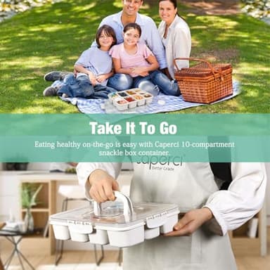 Caperci Snackle Box Container - Large 10-Compartment Divided Serving Tray with Lid and Handle, Built-in 2 Dip Containers, Dishwasher Safe, Leak-Proof, Wheat Straw, BPA-Free (White) - Image 5