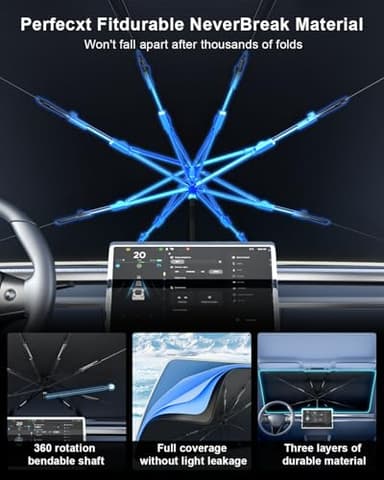 helloleiboo [2025 Upgraded] Car Windshield Sun Shade Umbrella 57"x 32" Windshield Sun Shade Foldable 5-Layer Thickened Vinyl Coating Reflective Polyester Blocks Heat & UV Rays for Medium Car Sedans - Image 3