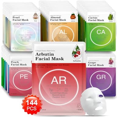 VESPRO 144 Pack Collagen Essence Sheet Facial Masks, Bulk Sheet Masks for Face, Hydrating Facial Masks for All Skin Types, Moisturizing and Soothing, Natural Skincare Spa Face Mask - Image 1