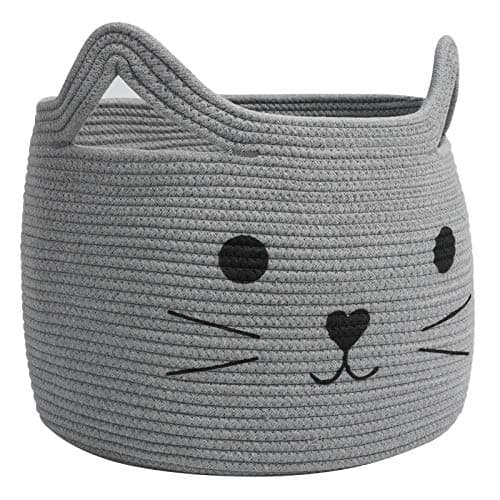 HiChen Large Woven Cotton Rope Storage Basket, Baby Laundry Basket Organizer for Towels, Blanket, Toys, Clothes, Gifts | Pet Gift Baskets for Cat, Dog - 15.7" L×11.8" H, Gray - Image 1
