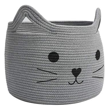HiChen Large Woven Cotton Rope Storage Basket, Baby Laundry Basket Organizer for Towels, Blanket, Toys, Clothes, Gifts | Pet Gift Baskets for Cat, Dog - 15.7" L×11.8" H, Gray - Image 1