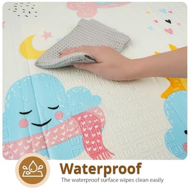 Foldable Baby Play Mat - PIGLOG 0.6inch Thick Waterproof Playpen Mat for Babies and Toddlers Kids, 50X50 Safe Foam Playmat for Tummy Time, Reversible Portable Baby Floor Mat for Infant, Sun - Image 5