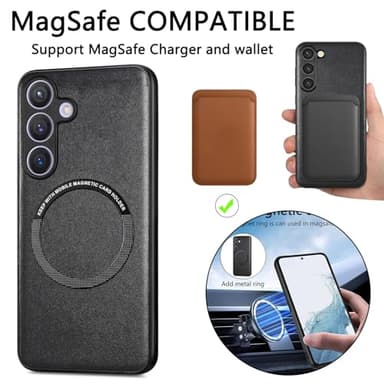 NUVAVO Case for Galaxy S24 Phone, Magsafe Compatible [ Anti Slip ] Leather Texture Drop Protection Magnetic Cover for Samsung S24 - Black - Image 7