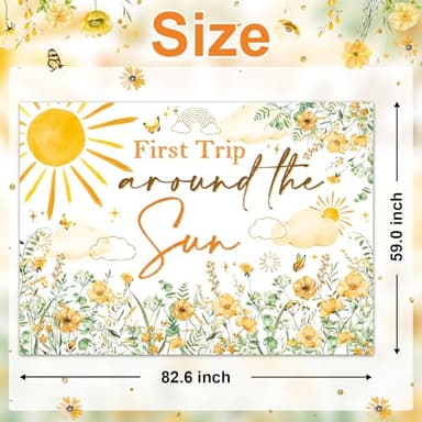 Mocsicka First Trip Around The Sun Backdrop Wildflower First Birthday Backdrop Boys Girls Sun Theme 1st Birthday Party Decoration Photo Booth Props (7x5ft) - Image 4