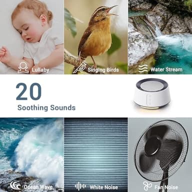 BGOVERSS White Noise Sound Machine with 20 Soothing Sounds, 10 Colors Night Light Sleep Machines Home Office Travel, 5 Timers and Memory Feature Sound Machine for Nursery Baby Kids Adults (White) - Image 3