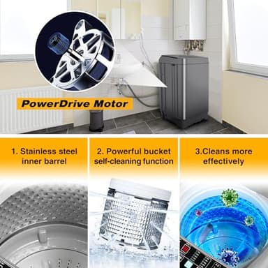 Portable Washing Machine, 25 LBS Full Automatic Washer with 10 Programs & 8 Water Levels, Top Load Clothes Washing Machines with LED Display for Home, Apartment, Grey - Image 2