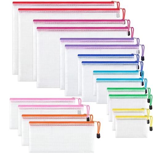 JARLINK 18 Pack 8 Sizes Mesh Pouch, 9 Colors, Waterproof Zipper Bags Document Multipurpose Travel Bags for Office, School, Board Game, Puzzles, Cosmetics, Travel Accessories, and Home Organization - Image 1