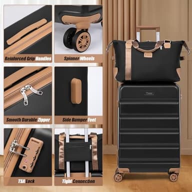 Eeeza Luggage Sets 5 Piece,Hard Case Suitcase Set with Spinner Wheels,Hardshell Lightweight Travel Luggage with TSA Lock (Black,20/24/28 Inch) - Image 3