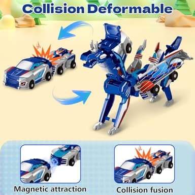 Intoypad Collision Transforming Dinosaur Car Toy, 2 Magnetic Cars Transform into Dinosaur Toys for Kids Toddler Fun Deformation Robot Dino Car Christmas Birthday Gift Toys for Boys Girls(Blue Dragon) - Image 3