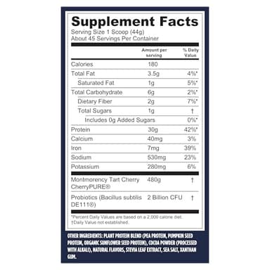 Vega Sport Vegan Protein Powder + Recovery - 30g Plant Based Protein per Serving, Chocolate, 45 Servings, 5g BCAAs, Probiotics, NSF Certified, For Shakes & Smoothies, 4.4lbs (Packaging May Vary) - Image 4