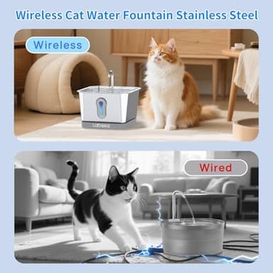 LABEKA Wireless Cat Water Fountain Stainless Steel, 4L/135oz Battery Operated Cat Fountain with Base, Automatic Pet Water Fountain, Ultra-Quiet and Easy Clean for Cats Dogs Multiple Pets(2 Filters) - Image 2