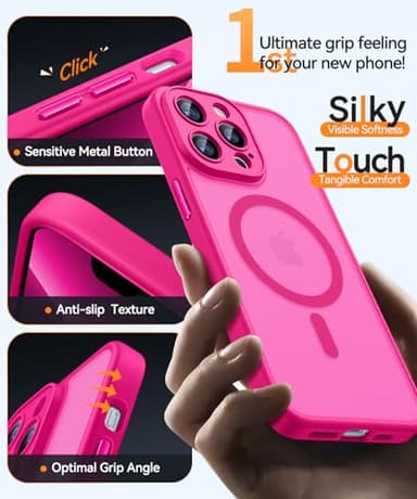 CANSHN Magnetic Compatible with iPhone 13 Pro Max Case, Upgraded [Full Camera Protection] [Compatible with Magsafe] [Translucent Matte] Shockproof Protective Phone Case Cover 6.7 Inch - Hot Pink - Image 6