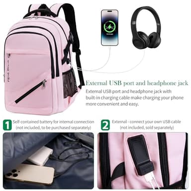 FENGDONG Large Laptop Backpack 17.3 inch Waterproof Travel College Backpack Bookbag,Crossbody Sling Bags for Men & Women Business Backpack Light Pink - Image 5