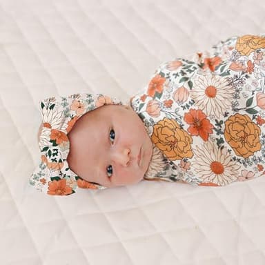 Konssy Baby Girl Newborn Receiving Blanket with Headband Set Baby Swaddle Nursery Swaddle Wrap - Image 6