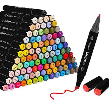 Caliart Markers, 100 Colors Dual Tip Art Markers Sketch Pens Permanent Alcohol Based, with Case for Adult Artist Halloween Drawing Sketching (Black Barrel) - Image 4