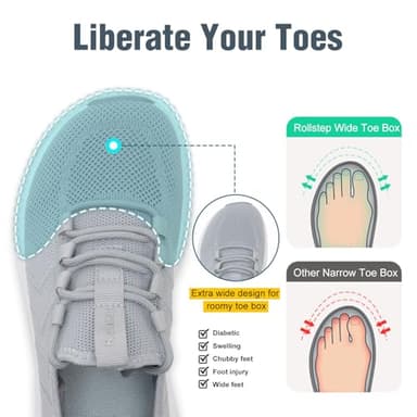 Rollstep Wide Toe Box Shoes Women Extra Wide Width Sneakers Diabetic Air Cushion Road Running Shoes Ultra Light Wide Tennis Sneakers Gym Training Breathable Walking Shoes Grey 43 - Image 2