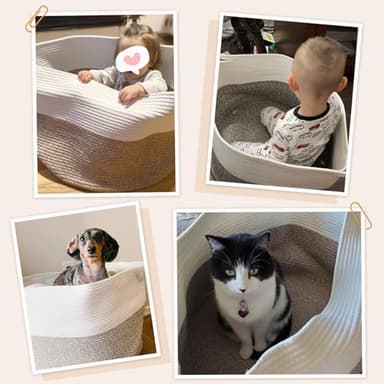 INDRESSME XXXLarge Cotton Rope Basket 21.7" x 21.7" x 13.8" Woven Baby Laundry Blanket Basket Toy Baskets with Handle Storage Comforter Cushions Thread Laundry Hamper Home Decor Living Room - Image 2