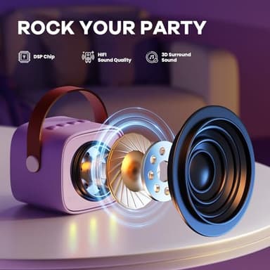 YLL Mini Karaoke Machine with 2 Wireless Microphones, TOP Kids Gifts for Girls Ages 3, 4, 5, 6, 7, 8, 9, 10, 11, 12 +Years Old, 4-12th Birthday Toy Gift for Girls Boys Party (Purple) - Image 3