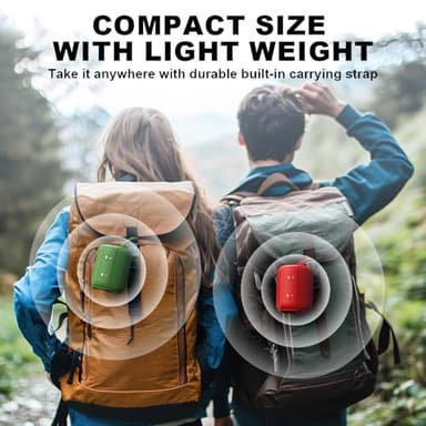 Bobtot Portable Speaker Bluetooth, IPX6 Shower Speaker Waterproof, 25H Playing Time, Loud and Stereo Sound with Bass, Dual Pairing for Party, Camping, Travel, Red - Image 7