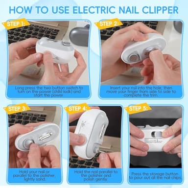 Electric Nail Clipper with LED Light & 2 Speeds, 3 in 1 Design, Electric Nail Trimmer with Nail Clip Storage, USB Rechargeable Automatic Nail Clipper for Babies, Seniors and Adults (Frosted White) - Image 6