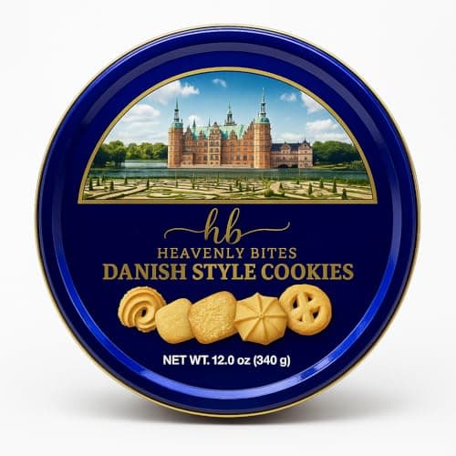 Heavenly Bites Danish Style Butter Cookies in Metal Tin 12 Ounce - Image 1
