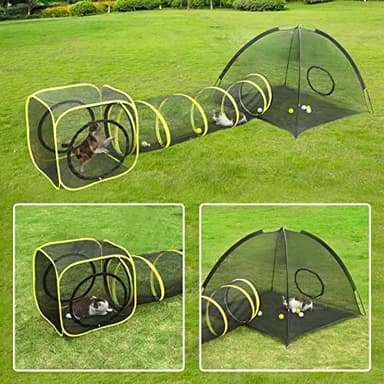 Outdoor Cat Enclosures for Indoor, Portable Mesh Tent, Outdoor pet Tunnel, Cat Playhouse with Adjustable Cat Harness and Leash for Walking, Colorful Tease Ball for Small Animals - Image 5