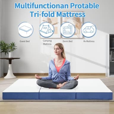 Folding Mattress Full Size,6 inch Memory Foam Tri Portable Trifold Mattress Topper Full with Breathable & Washable Cover, Foldable Guest Bed for Camping (52"×73"×6") - Image 3