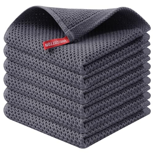 Kitinjoy 100% Cotton Kitchen Dish Cloths, 6 Pack Waffle Weave Ultra Soft Absorbent Dish Towels for Drying Dishes Quick Drying Kitchen Towels Dish Rags, 12 X 12 Inches, Dark Grey - Image 1