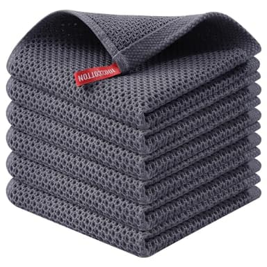 Kitinjoy 100% Cotton Kitchen Dish Cloths, 6 Pack Waffle Weave Ultra Soft Absorbent Dish Towels for Drying Dishes Quick Drying Kitchen Towels Dish Rags, 12 X 12 Inches, Dark Grey - Image 1